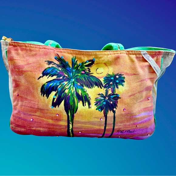 Hand painted Tropical & Embellished Tote Handbag by Paul Brent - Picture 1 of 10